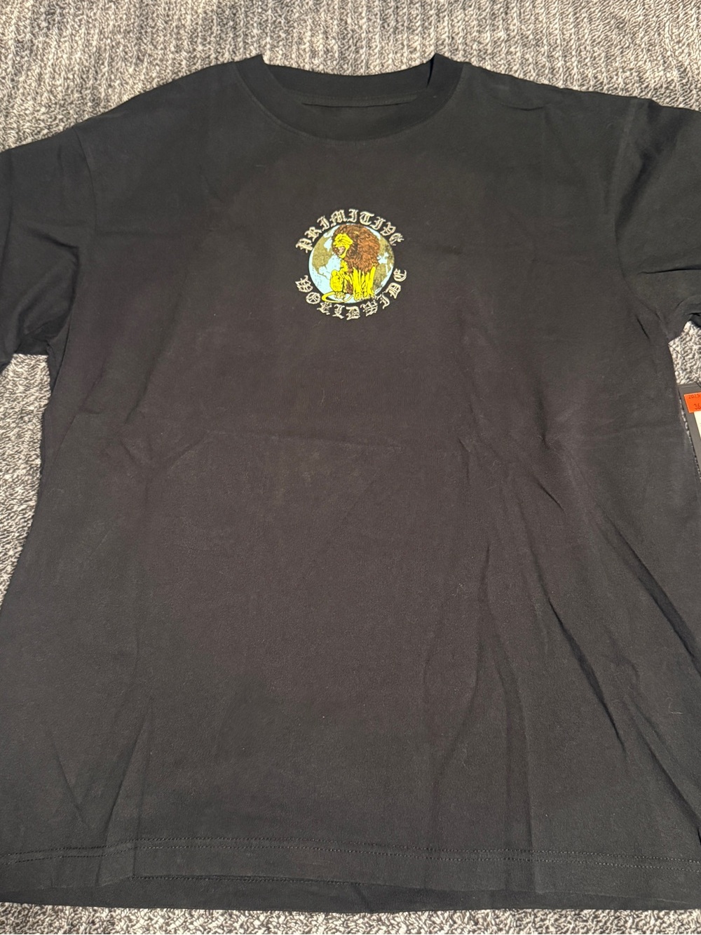 Primitive Black Crewneck Tee with White Logo Print